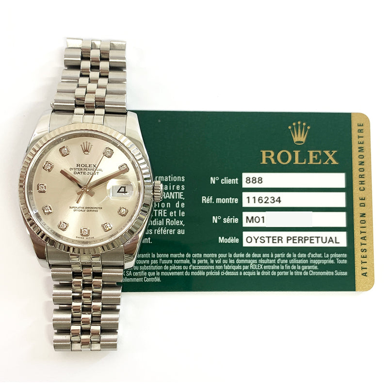 Rolex Datejust 116234G Silver Diamond Dial Nov 2007