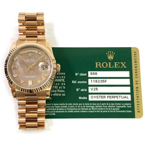 Rolex Day Date 118235F Black Mop Diamond Dial Jul 2010