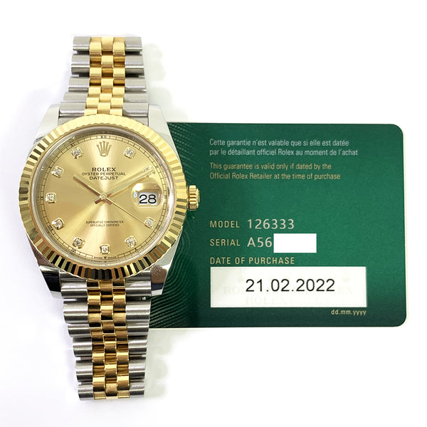 Rolex Datejust 126333 Champagne Diamond Dial Feb 2022