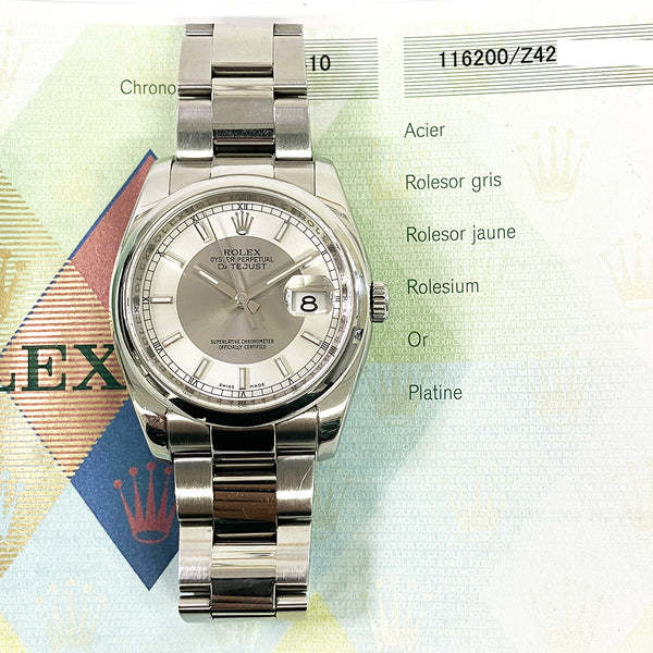 Rolex Datejust 116200 Silver Tuxedo Dial Feb 2007