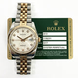 Rolex Datejust 116231G Silver Diamond Dial Feb 2011