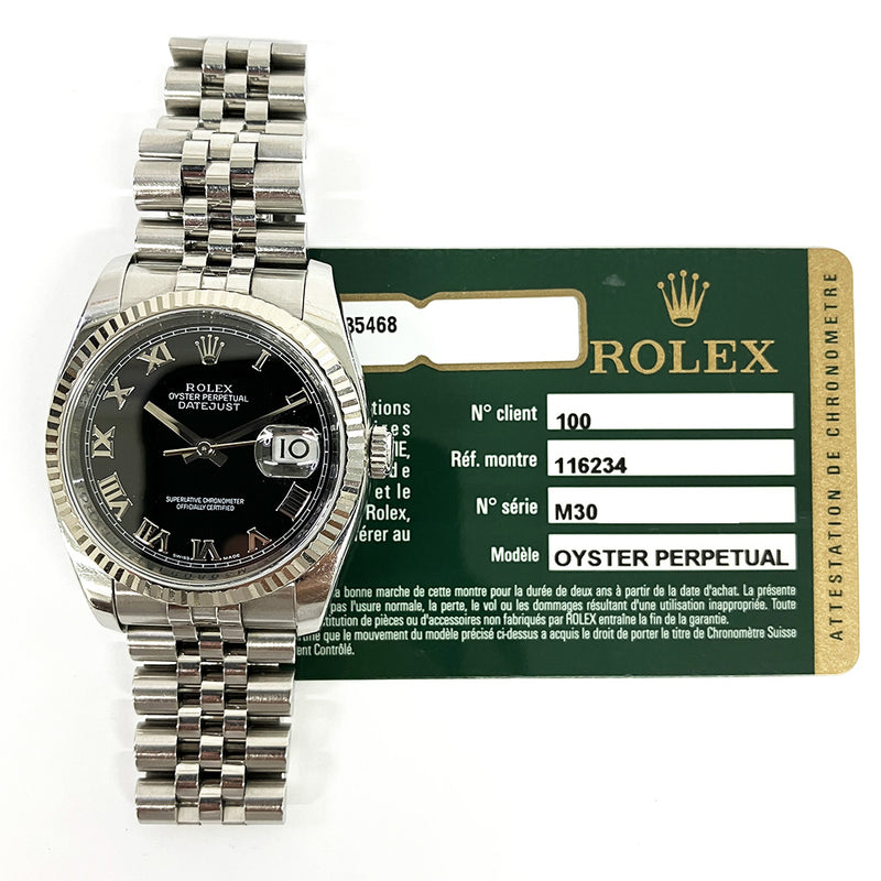 Rolex Datejust 116234 Black Roman Dial Sep 2008