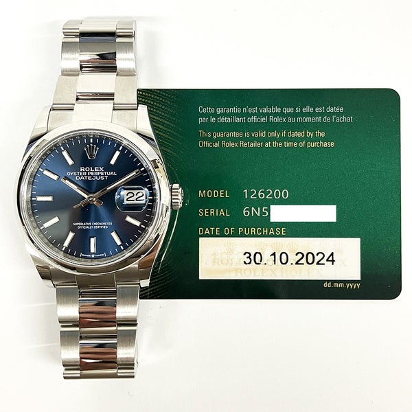 Rolex Datejust 126200 Blue Dial Oct 2024