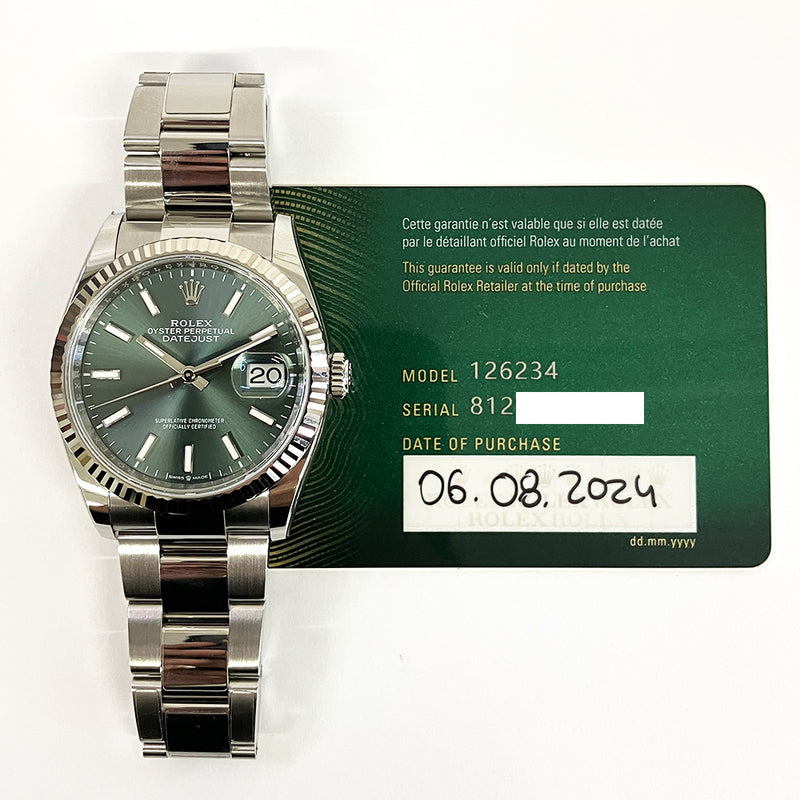 Rolex Datejust 126234 Green Dial Aug 2024