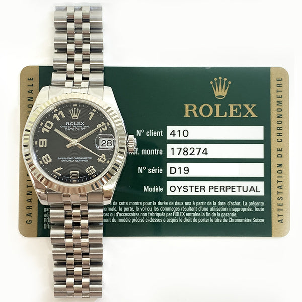 Rolex Datejust 178274 Black Arabic Dial Aug 2007