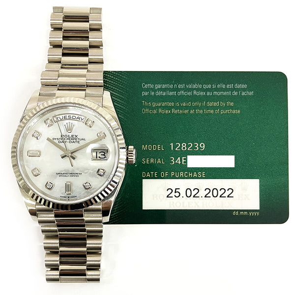 Rolex Day-Date 128239 White MOP Dial Feb 2022