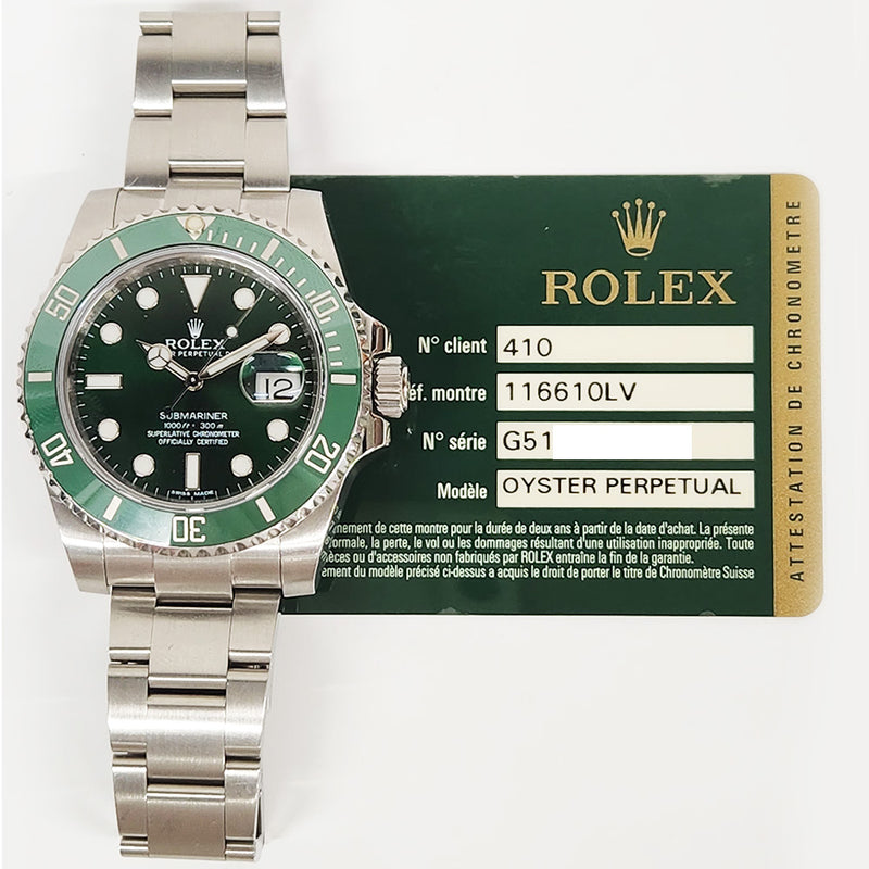 Rolex Submariner Date 116610LV Hulk Dial May 2012