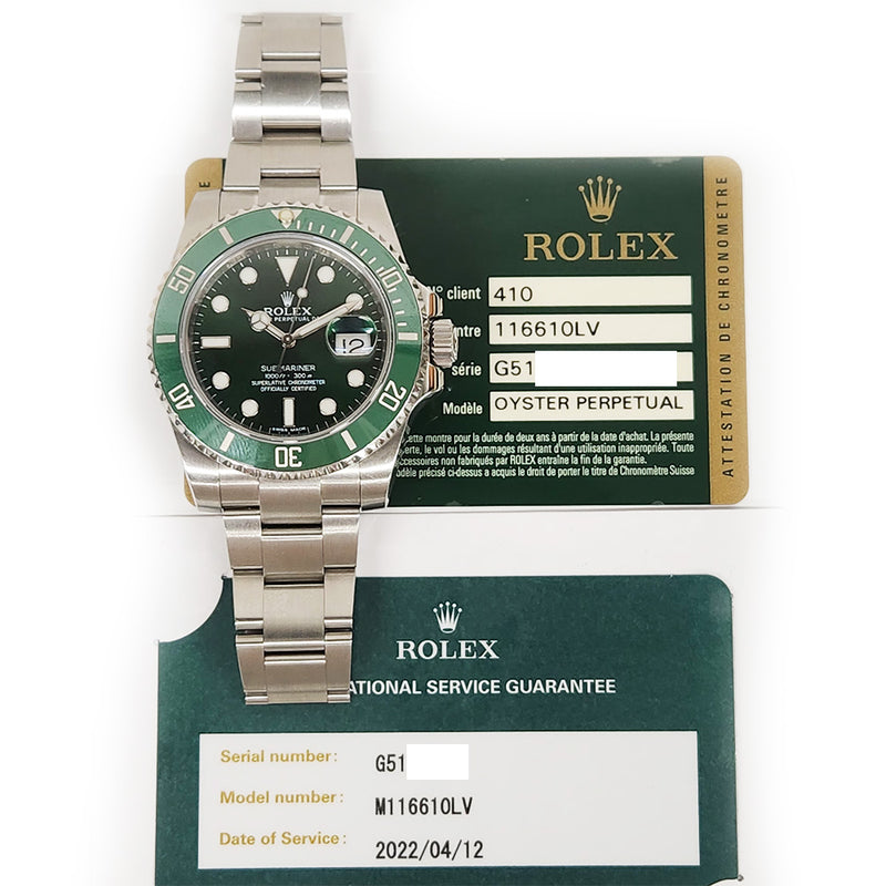 Rolex Submariner Date 116610LV Hulk Dial May 2012